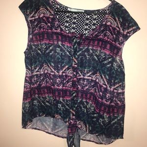 Button down front tie blouse.